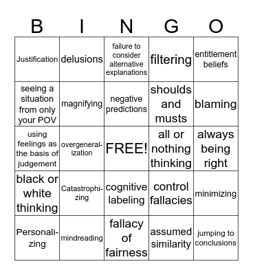 Cognitive Distortion Bingo  Bingo Card