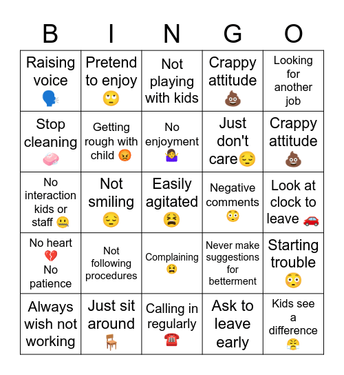 Daycare Burnout Bingo Card