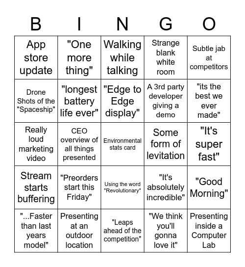 Apple Event Bingo Card Bingo Card