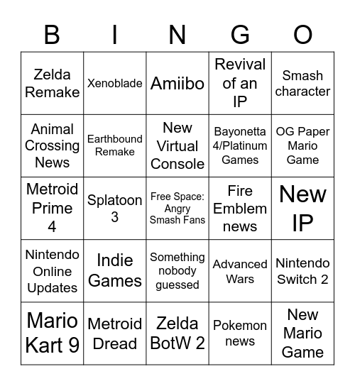 Nintendo Direct 09.23.2021 Bingo Card