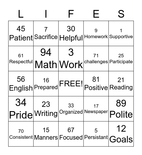 Untitled Bingo Card