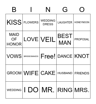 Amy's Bridal Shower Bingo Card