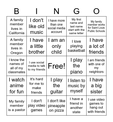 Untitled Bingo Card