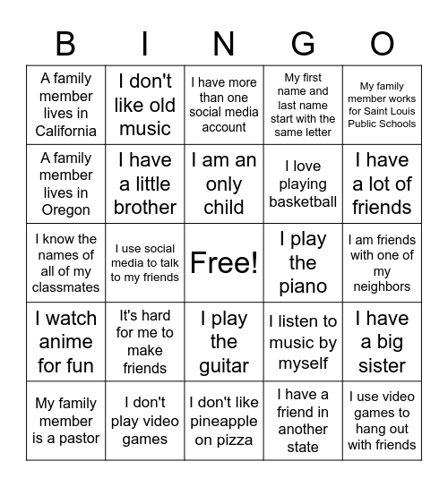 Untitled Bingo Card