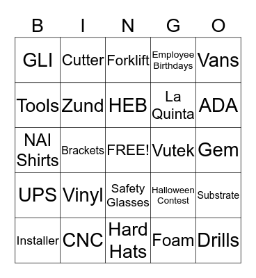 NAI Signage Solutions Bingo Card
