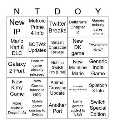 Nintendo Direct E3 2021 Bingo Card