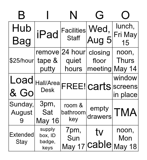 Hall Closing! Bingo Card