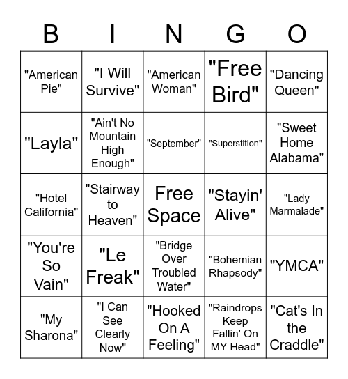 70's Bingo Card