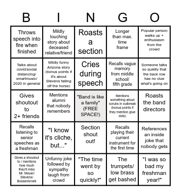 Senior Speech Bingo Card