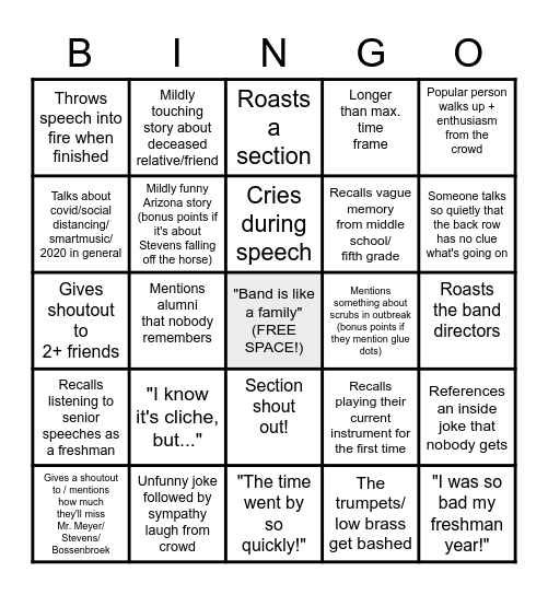 Senior Speech Bingo Card