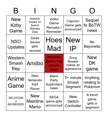 Nintendo Direct 9/23/21 Bingo Card