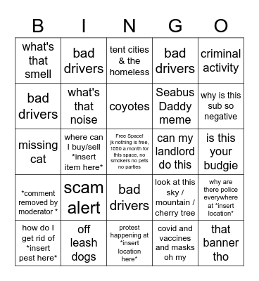 r/vancouver Bingo Card