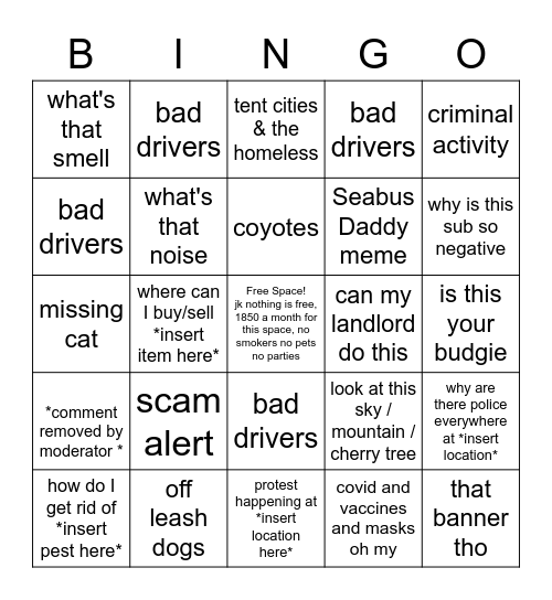 r/vancouver Bingo Card