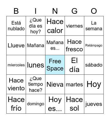 Spanish Weather & Days Bingo Card