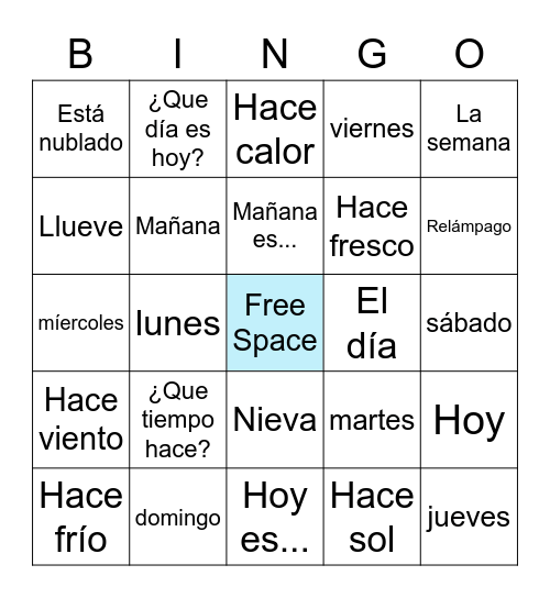 Spanish Weather & Days Bingo Card