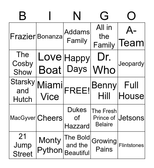 Theme Songs Bingo Card