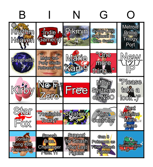 Nintendo Direct 9/23/21 Bingo Card