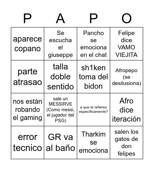 Falso Fanatico Septiembre 2021 Bingo Card