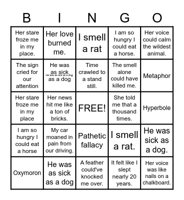 Figurative Language Bingo 6 Bingo Card