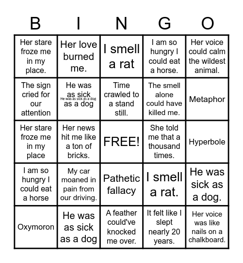 Figurative Language Bingo 6 Bingo Card