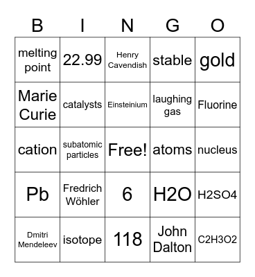 Chemistry Club Bingo Card