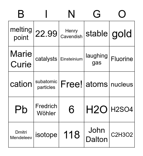 Chemistry Club Bingo Card