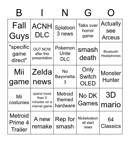 Xian's Direct Card Bingo Card