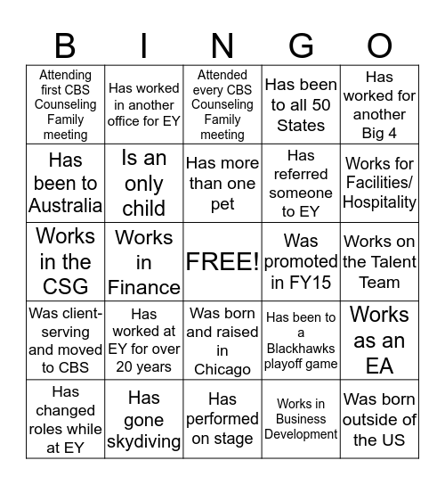 CBS Counseling Family Fun! Bingo Card