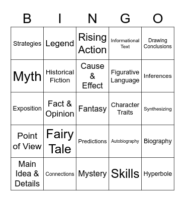 Reading Reference Helper Bingo Card