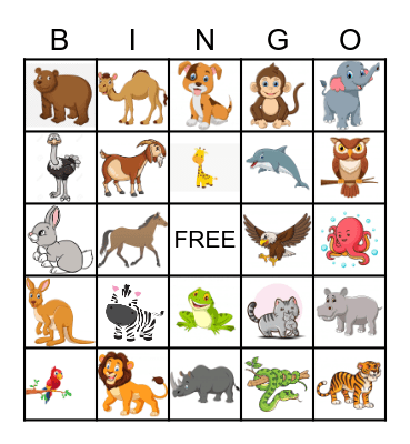 Animal Bingo Card