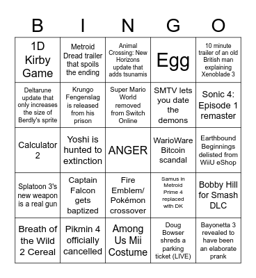 Nintendo Direct 9/23 Predictions Bingo Card