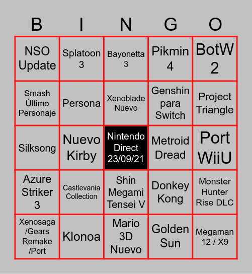 Nintendo Direct 23/09/21 Bingo Card