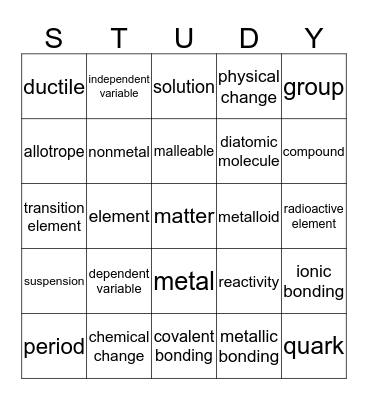 Physical Science Review Bingo Card