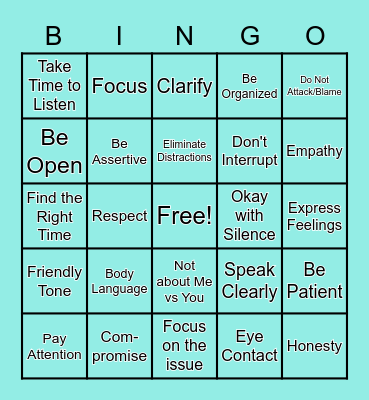 Healthy Communication Bingo Card