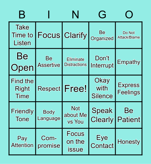 Healthy Communication Bingo Card