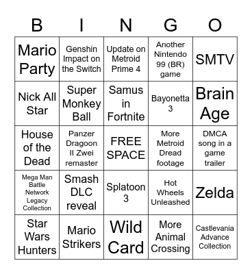 Nintendo Direct Bingo 9/23 Bingo Card