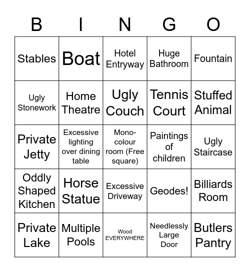 Rich Peoples Houses Bingo Card