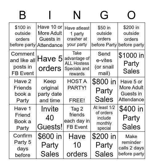 HOSTESS Bingo Card