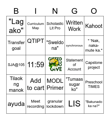 WTD Game 3 BINGO Card