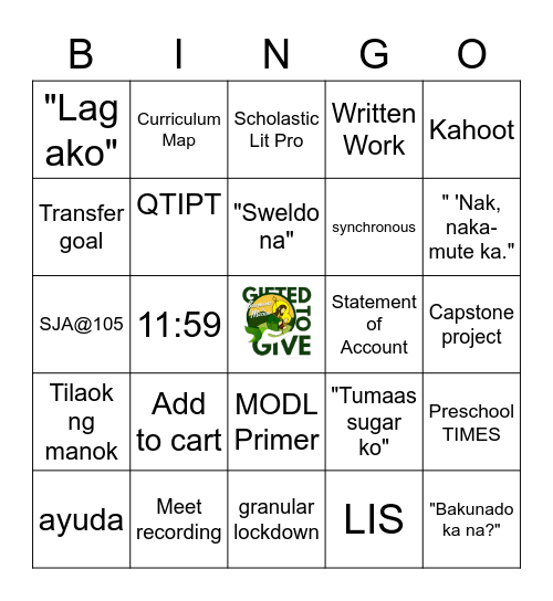 WTD Game 3 BINGO Card