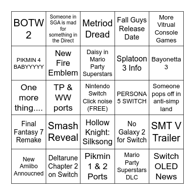 September Nintendo Direct Bingo Card