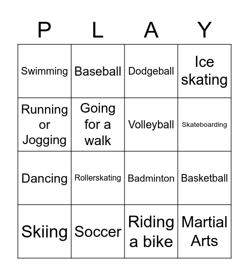 Sports Bingo Card