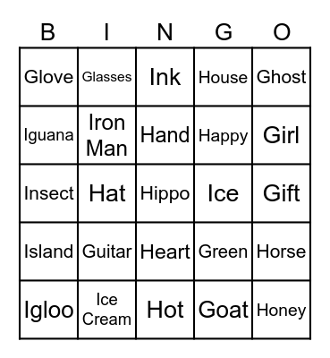 G  -  H  -  I Bingo Card