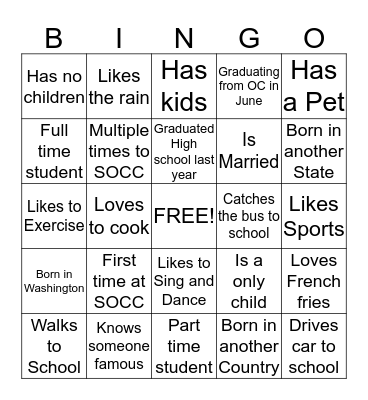 SOCC Party Bus Bingo Card