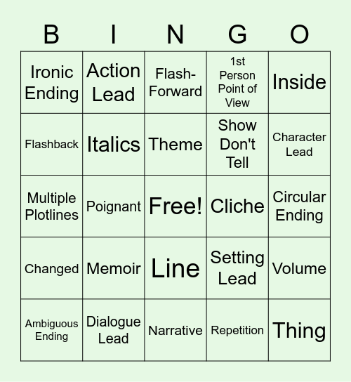 Memoir Bingo Card