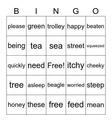 Reading Book 2 Long E Bingo Card
