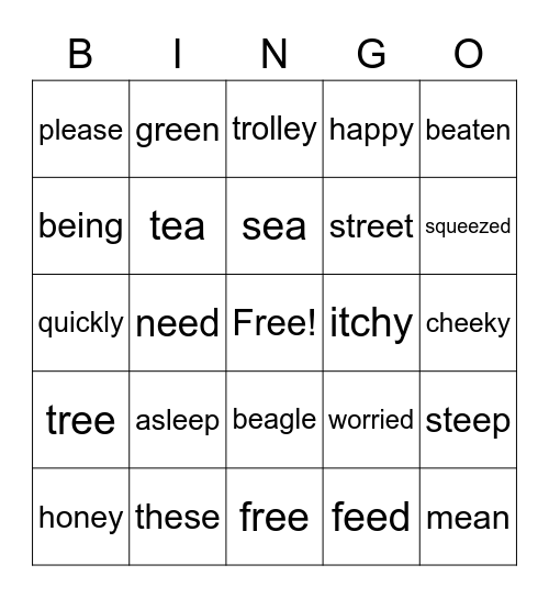Reading Book 2 Long E Bingo Card