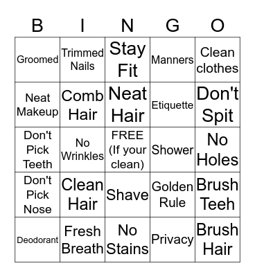 Minding Your Body Bingo Card