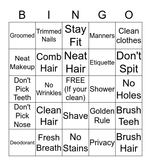 Minding Your Body Bingo Card