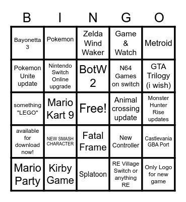 KATKREW NINTENDO DIRECT SEPTEMBER 2021 Bingo Card